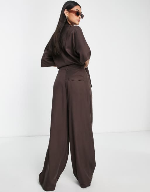 ASOS DESIGN - Dad broek van co-ord set met wijde pijpen in chocoladebruin, 3 van 4