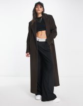 Topshop faux leather trench coat in dark chocolate | ASOS