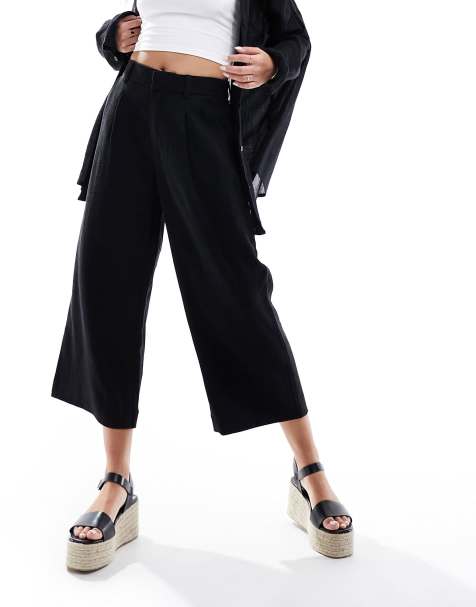ASOS DESIGN dad culotte with linen in black - view 1