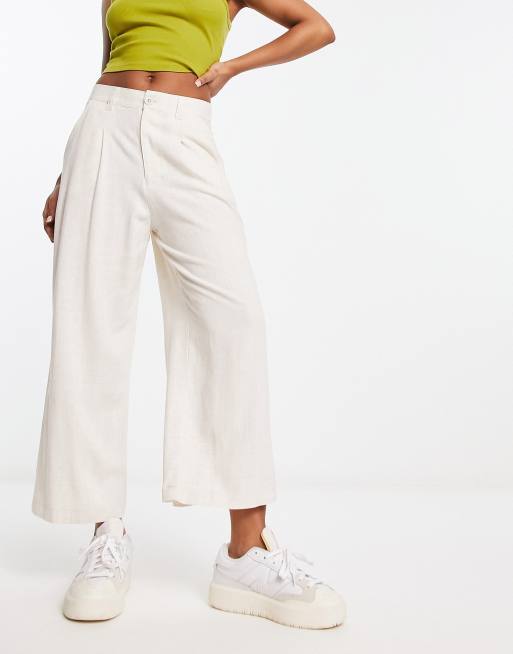 ASOS DESIGN dad culotte with linen in natural slub | ASOS