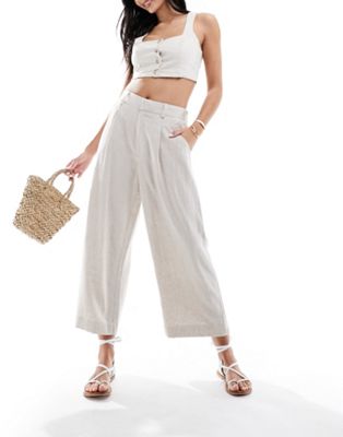 Asos Design Dad Culotte With Linen In Natural-neutral