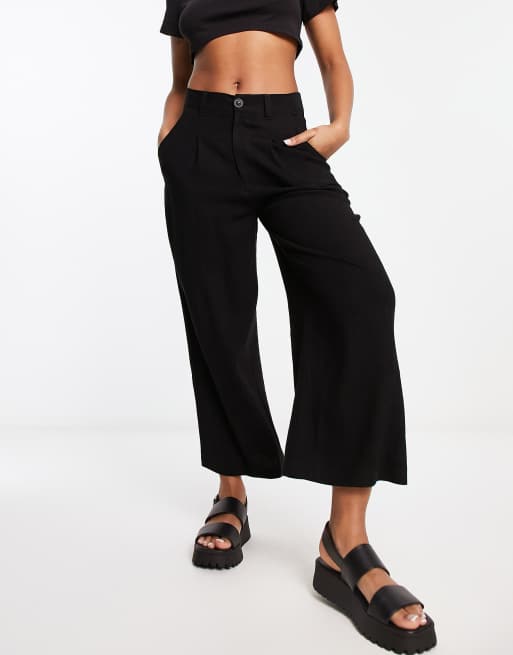 ASOS DESIGN dad culottes with linen in black