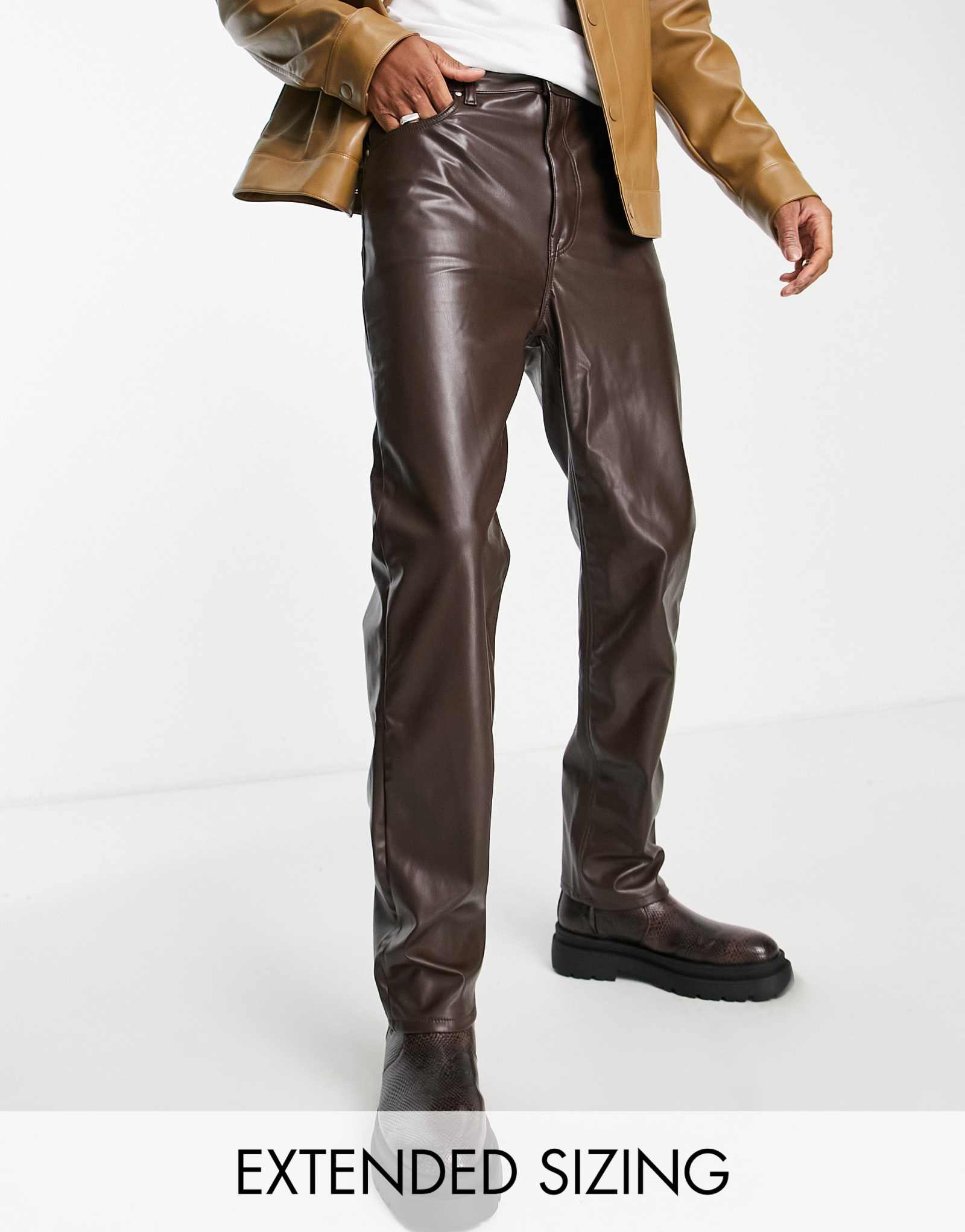 Джинсы ASOS DESIGN dad fit в коричневом кожаном стиле