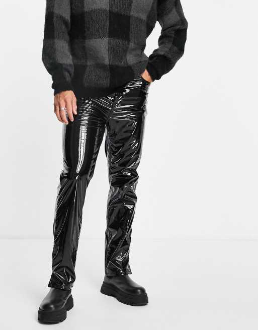 ASOS DESIGN dad jean in black high shine leather look | ASOS