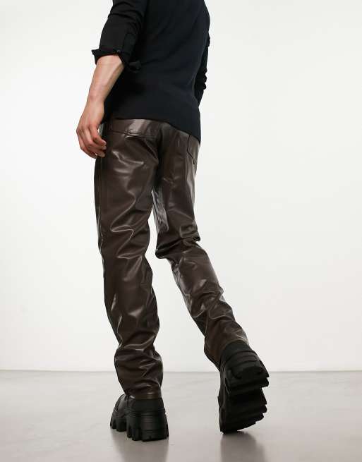 ASOS DESIGN dad jean in brown leather look