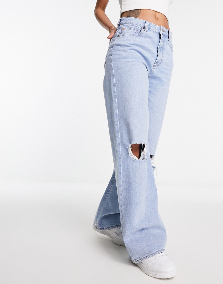 ASOS DESIGN dad jean in light blue with rips