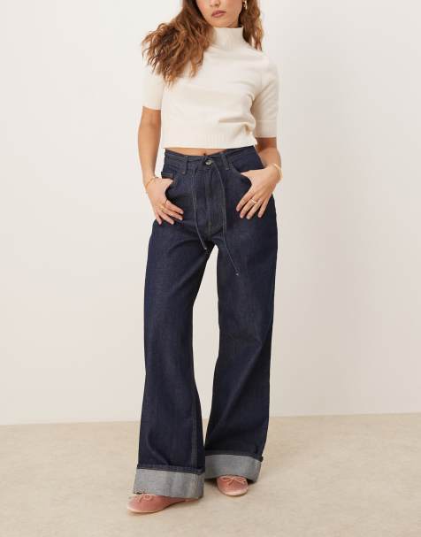 ASOS DESIGN dad jean with belt in indigo - view 1