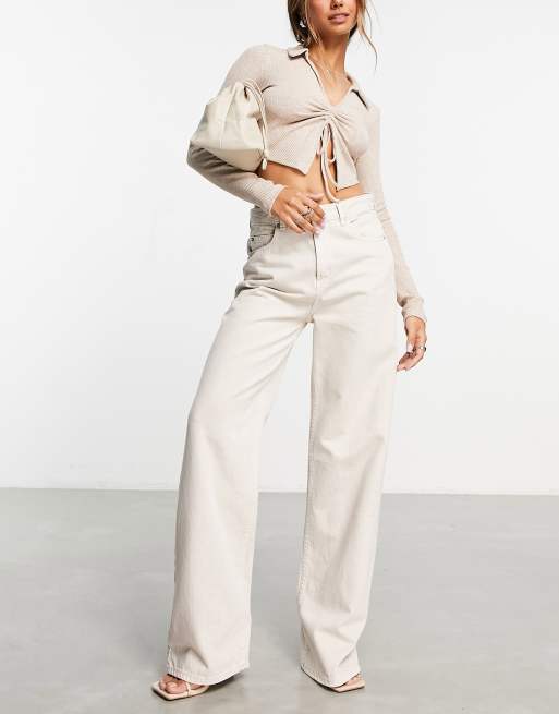 ASOS DESIGN - Dad jeans a fondo ampio color pietra