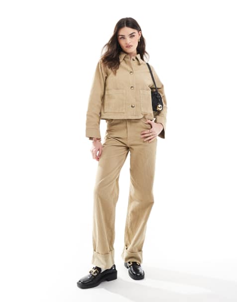 ASOS DESIGN – Dad-Jeans aus Cord-Denim in Steinbeige - view 1
