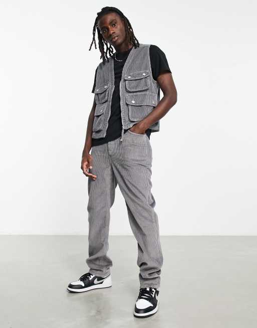 ASOS DESIGN – Dad-Jeans aus dunkelgrauem Cord, Kombiteil