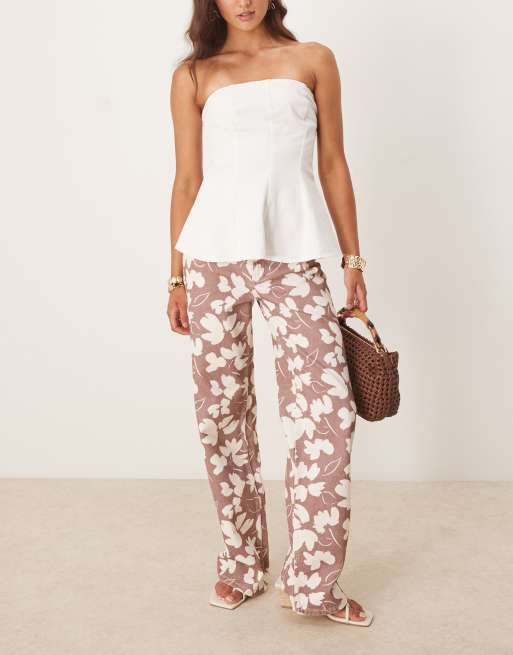 ASOS DESIGN - Dad jeans color ruggine con stampa a fiori
