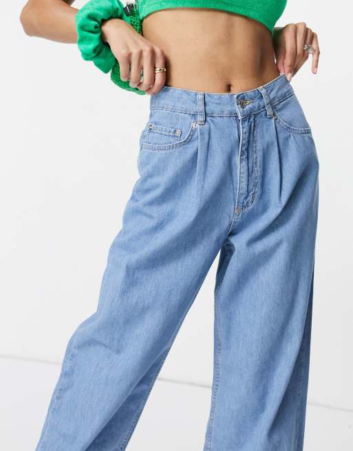 ASOS DESIGN - Dad jeans comodi a vita alta con pieghe sul davanti lavaggio medio, 3 di 4