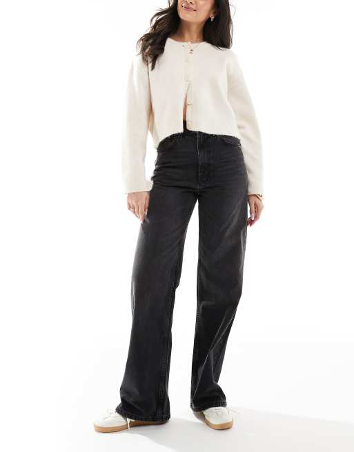 ASOS DESIGN - Dad-jeans i vasket sort