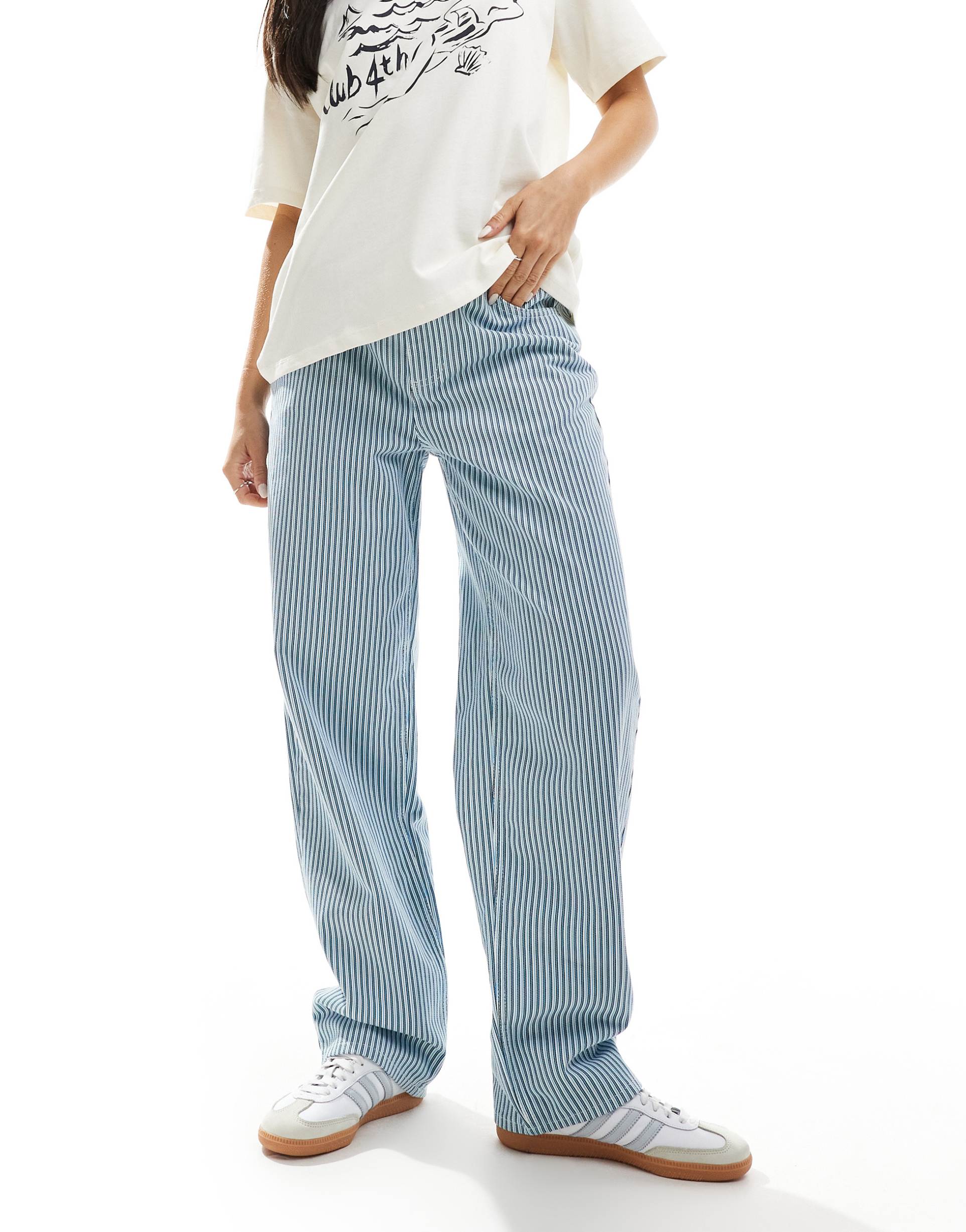 asos design dad jeans in blue stripe