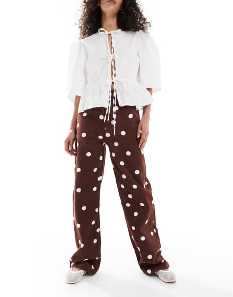 ASOS DESIGN dad jeans in brown polka dot - view 1