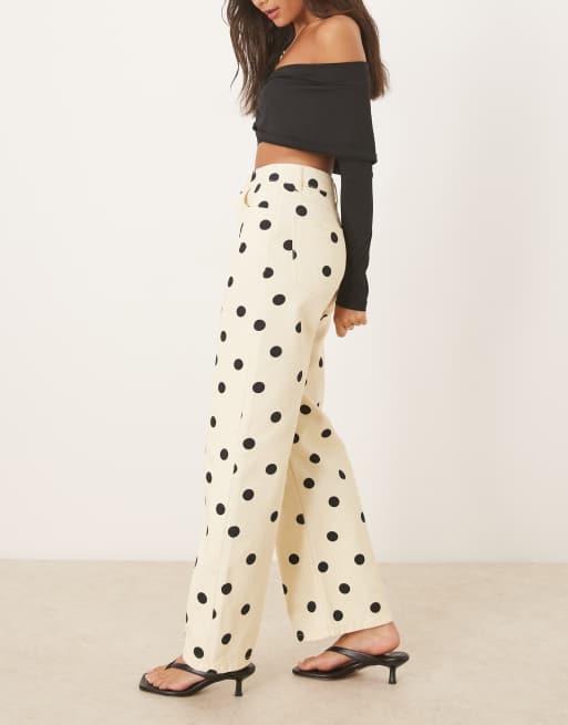 ASOS DESIGN dad jeans in butter yellow polka dot print