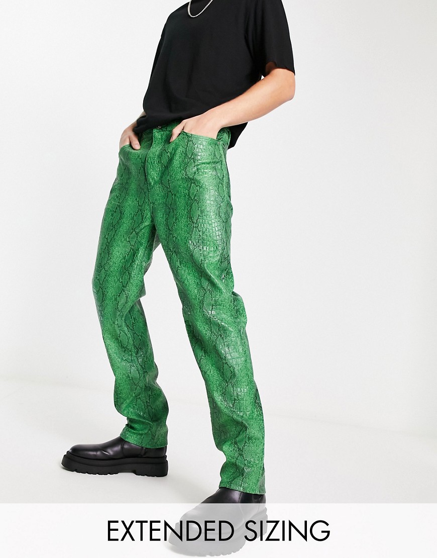 ASOS DESIGN dad jeans in green snake print croc leather look