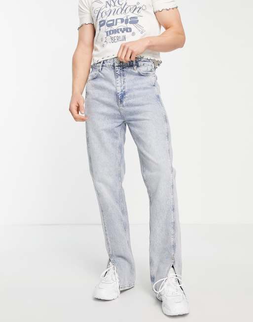 ASOS DESIGN dad jeans in light wash blue with front seam detail