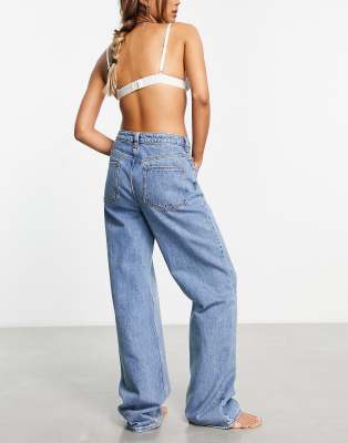 Asos Design Dad Jeans In Mid Wash Blue - Lblue In Blue