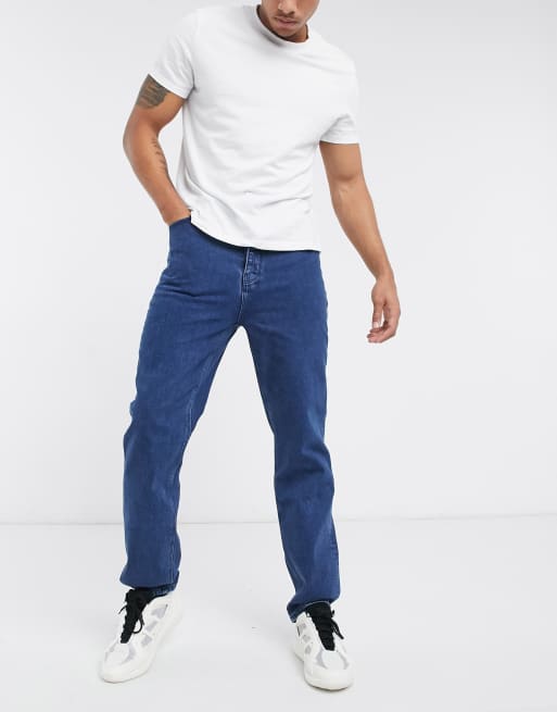 ASOS DESIGN – Dad-Jeans in verwaschenem Dunkelblau