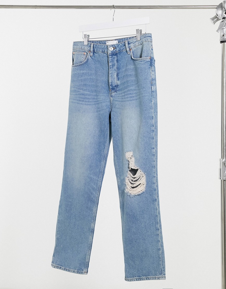 ASOS DESIGN dad jeans in vintage mid 90s wash with knee rip-Blue