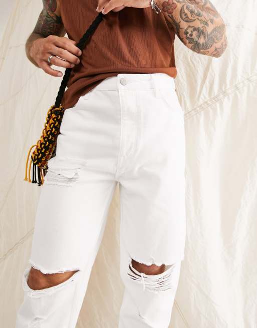ASOS DESIGN dad jeans in white with heavy rips | ASOS