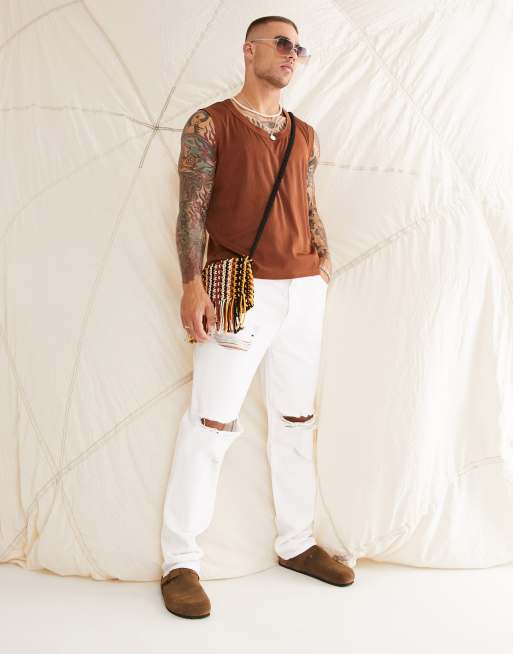 ASOS DESIGN dad jeans in white with heavy rips | ASOS