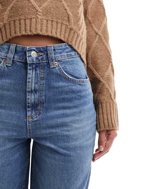 ASOS DESIGN - Dad jeans met wijde pijpen in donker middenblauw, 2 van 5