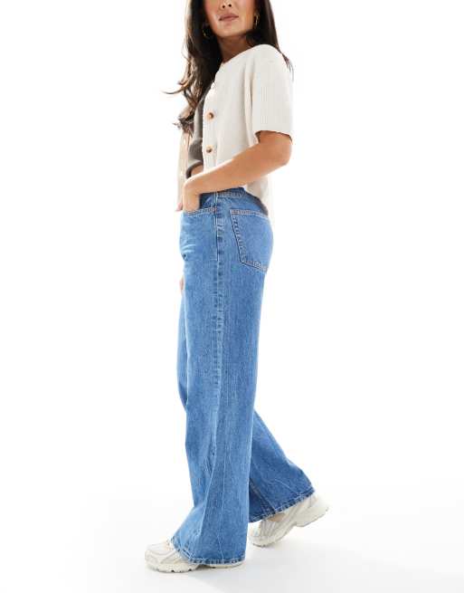 ASOS DESIGN - Dad jeans met wijde pijpen in effen blauw, 3 van 5