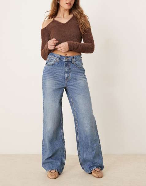 ASOS DESIGN - Dad jeans met wijde pijpen in middenblauw - view 1