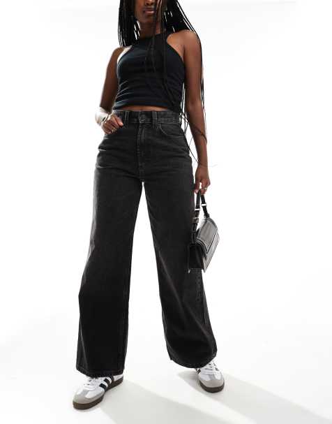 ASOS DESIGN - Dad jeans met wijde pijpen in zwart met wassing - view 1