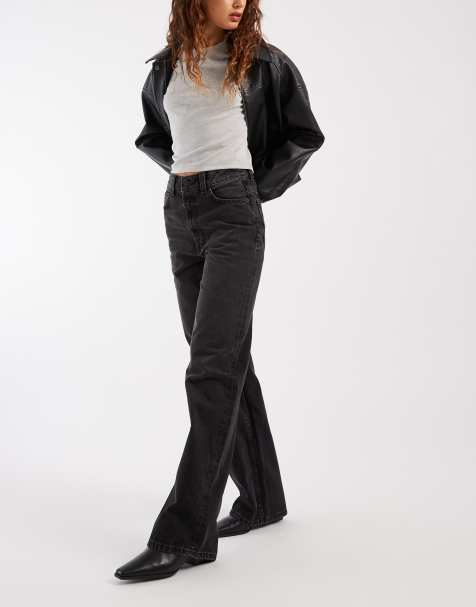 ASOS DESIGN - Dad jeans met wijde pijpen in zwarte wassing - view 1