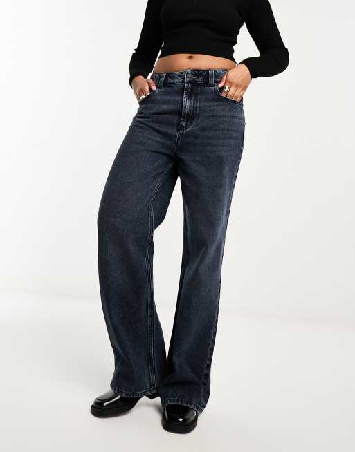 ASOS DESIGN - Dad jeans nero blu con fondo ampio