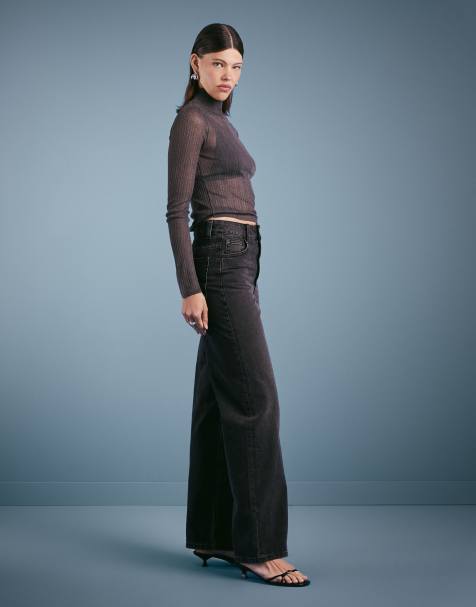 ASOS DESIGN - Dad jeans nero slavato con fondo ampio - view 1