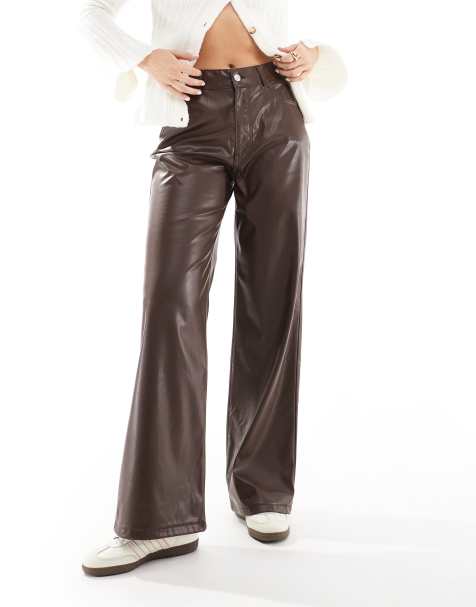 ASOS DESIGN - Dad jeans van imitatieleer in bruin - view 1