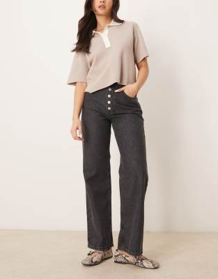 dad jeans with button fly detail in black