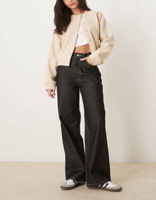 Asos Design Dad Jeans With Contrast Stitching In Black Wash