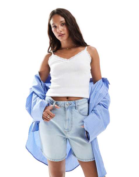 ASOS DESIGN – Dad-Jeansshorts in verwaschenem Mittelblau - view 1