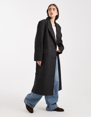 ASOS DESIGN - Dad-Mantel in meliertem Schwarz mit Oversize-Schnitt