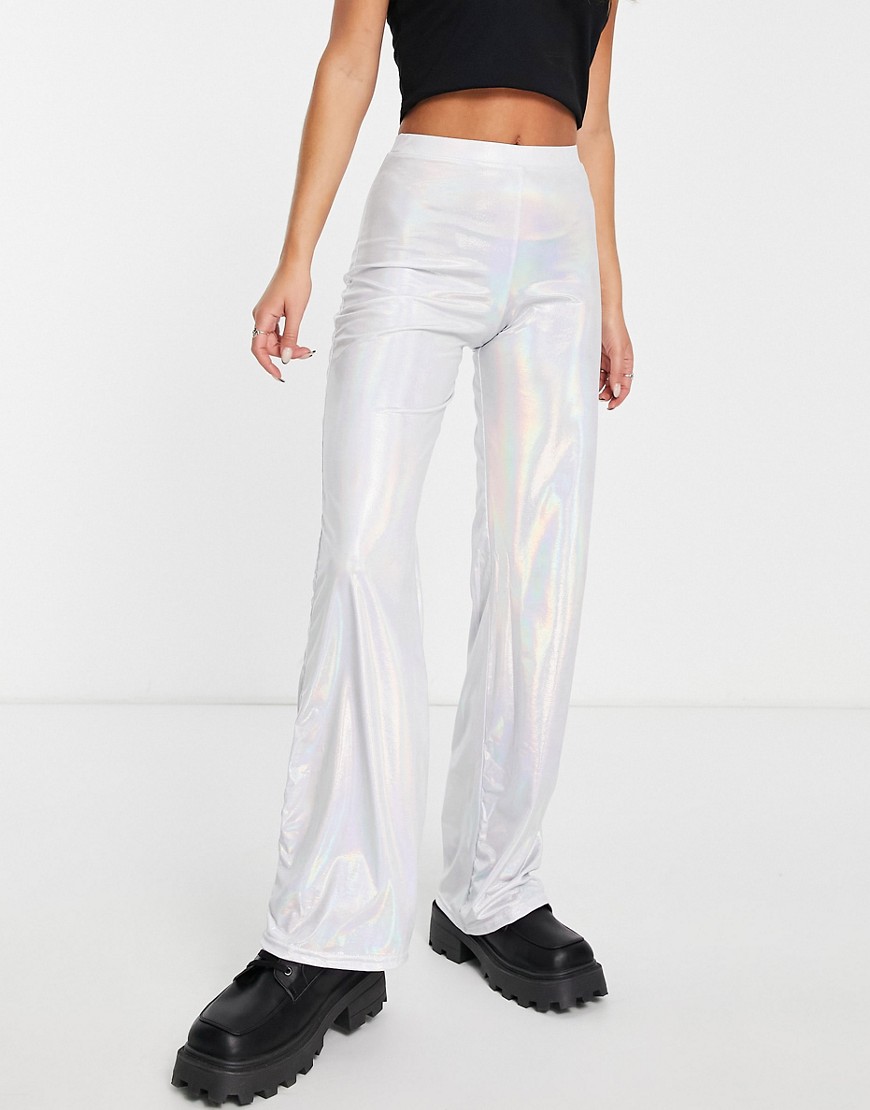 ASOS DESIGN dad pant in holographic silver