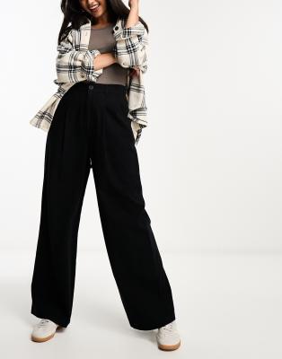 Asos Design Dad Pants In Black Brushed Flannel