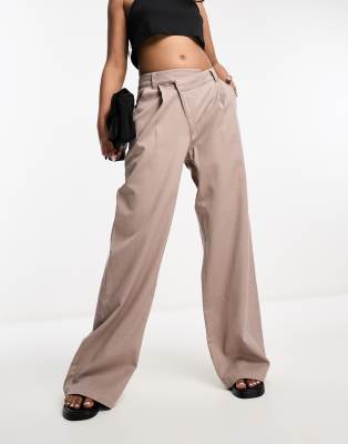 ASOS DESIGN dad pants with asymmetric waist in taupe 