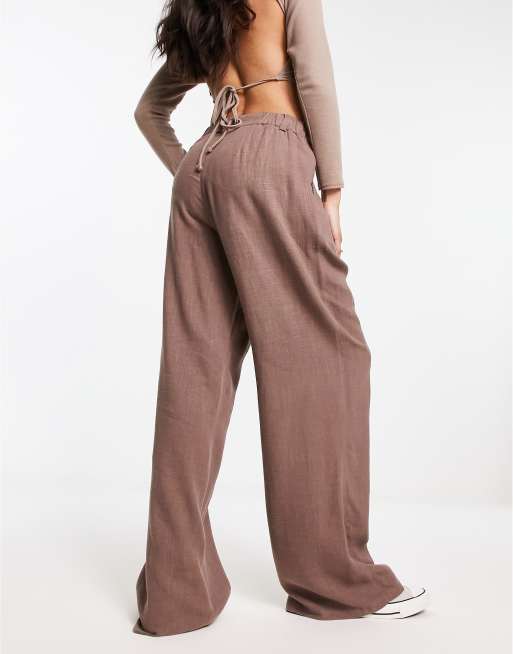 ASOS DESIGN drapey wide leg pants in baby cord brown - part of a