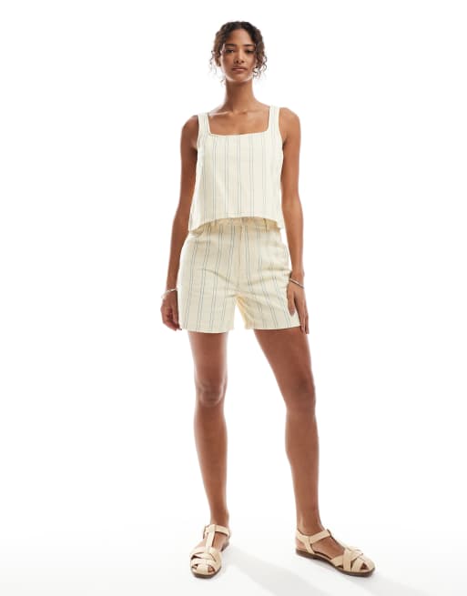 ASOS DESIGN dad short in buttermilk stripe, 3 of 5