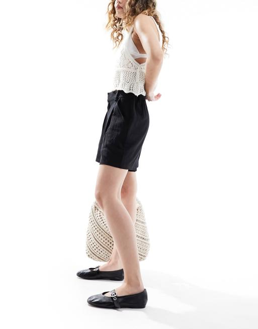 ASOS DESIGN dad short with linen in black, 2 of 5
