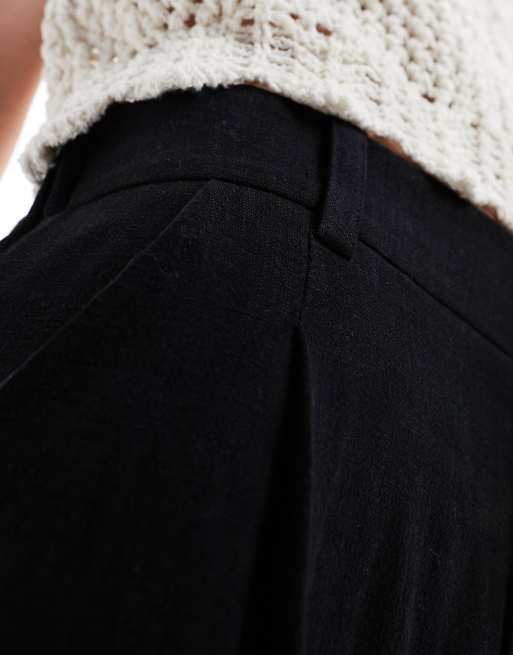 ASOS DESIGN dad short with linen in black, 3 of 5