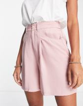 ASOS DESIGN dad short with linen in pink