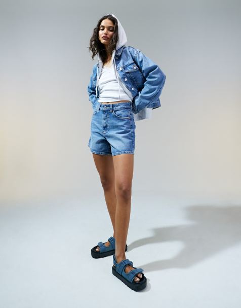 ASOS DESIGN - Dad-shorts i mellemvasket blå - view 1