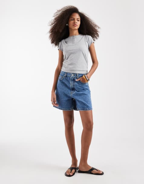ASOS DESIGN - Dad-shorts i mellemvasket blå - view 1