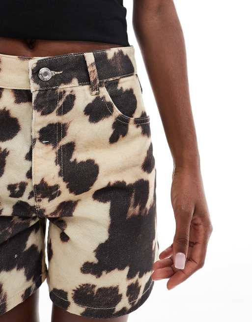 ASOS DESIGN dad shorts in buttermilk cow print